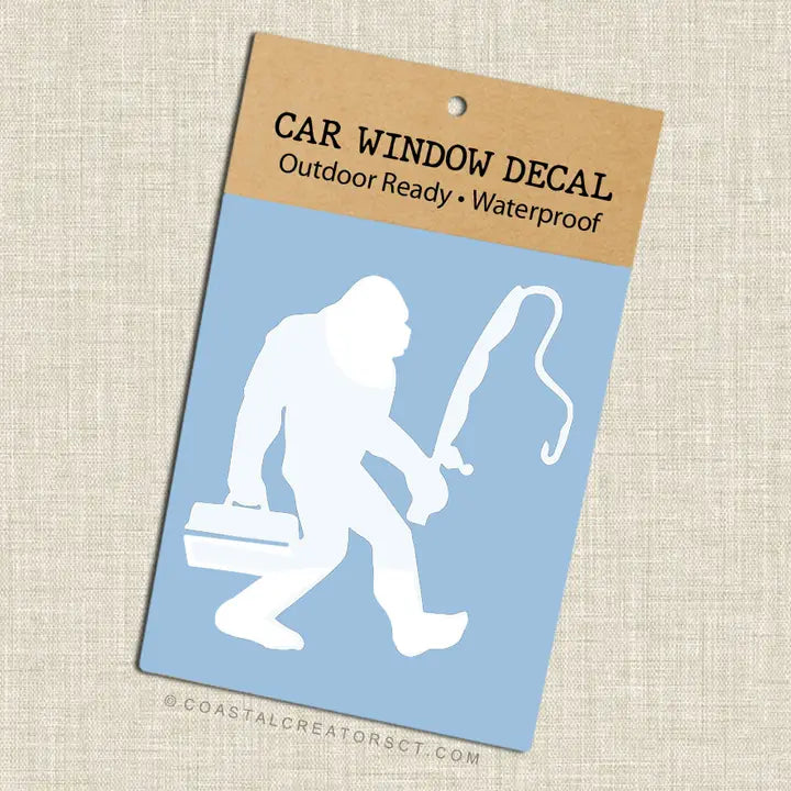 Bigfoot Sasquatch Gone Fishing Window Decal - White