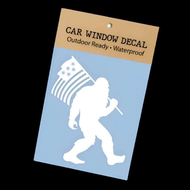Bigfoot American Flag Window Decal - White