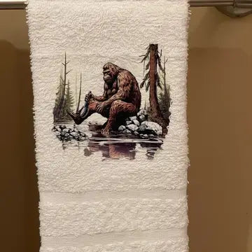 Bathing Bigfoot Wash Rag, Hand Towel, Bath Towel 3 Piece Set