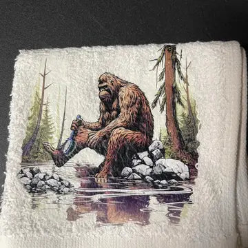 Bathing Bigfoot Wash Rag, Hand Towel, Bath Towel 3 Piece Set
