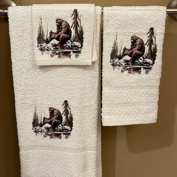 Bathing Bigfoot Wash Rag, Hand Towel, Bath Towel 3 Piece Set