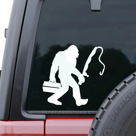 Bigfoot Sasquatch Gone Fishing Window Decal - White