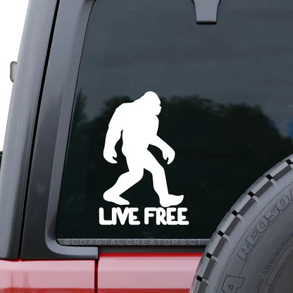 Bigfoot Sasquatch "Live Free" Window Decal - White