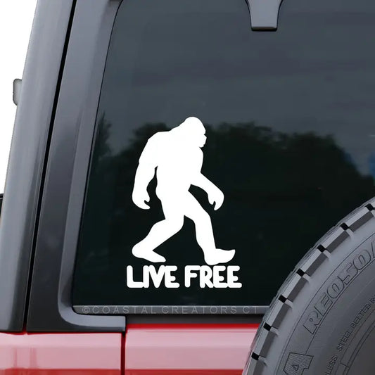 Bigfoot Sasquatch "Live Free" Window Decal - White