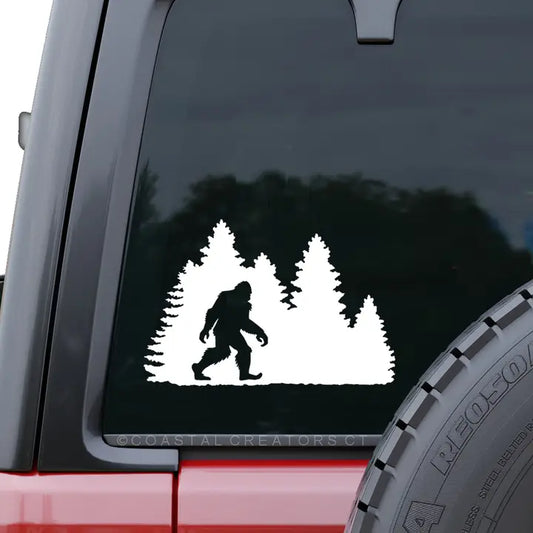 Bigfoot Sasquatch Trees - Car Window Decal - White