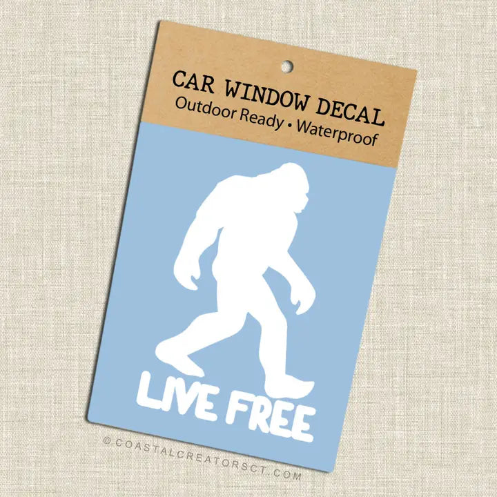 Bigfoot Sasquatch "Live Free" Window Decal - White