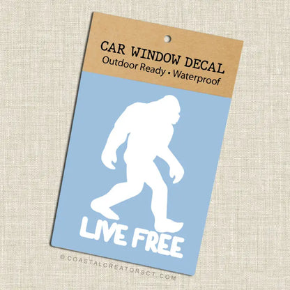 Bigfoot Sasquatch "Live Free" Window Decal - White