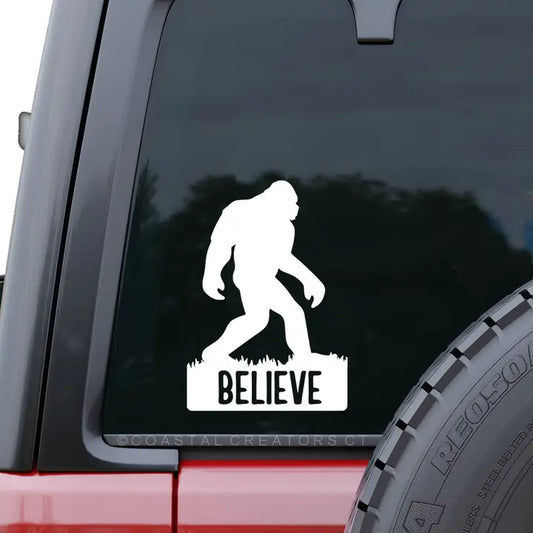 Bigfoot Sasquatch Believe Vinyl Decal - White